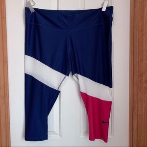Nike Power Victory Training Crops Leggings, Dri-Fit, Navy/White/Pink, Plus 3X